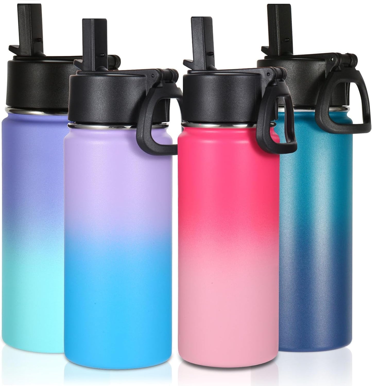 4 Botellas agua niños 16oz aisladas con pajita acero inox