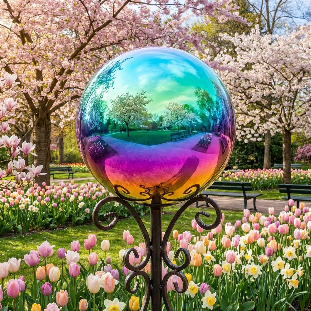 Esfera espejo jardín 10 pulg acero inox arco iris