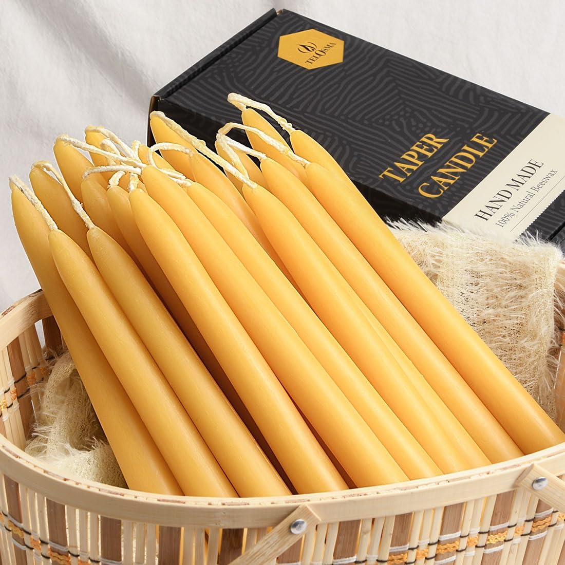 24 Velas Cónicas Cera Abeja Orgánica 12pulg Amarillo