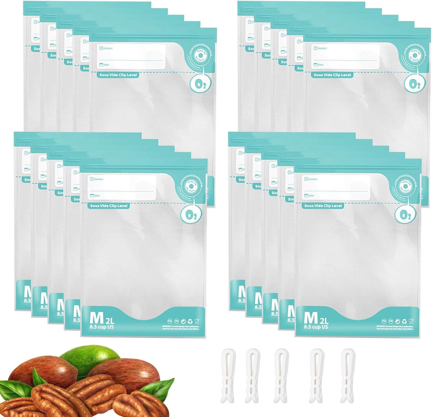 20 Bolsas Sous Vide Reutiliz. Sin BPA Doble Cara