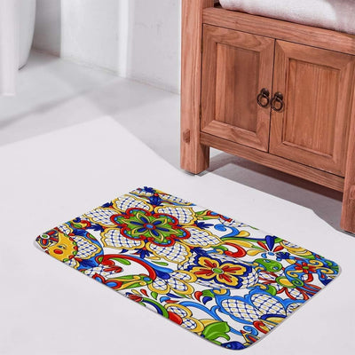 Alfombra baño antideslizante patrón Talavera microfibra suave