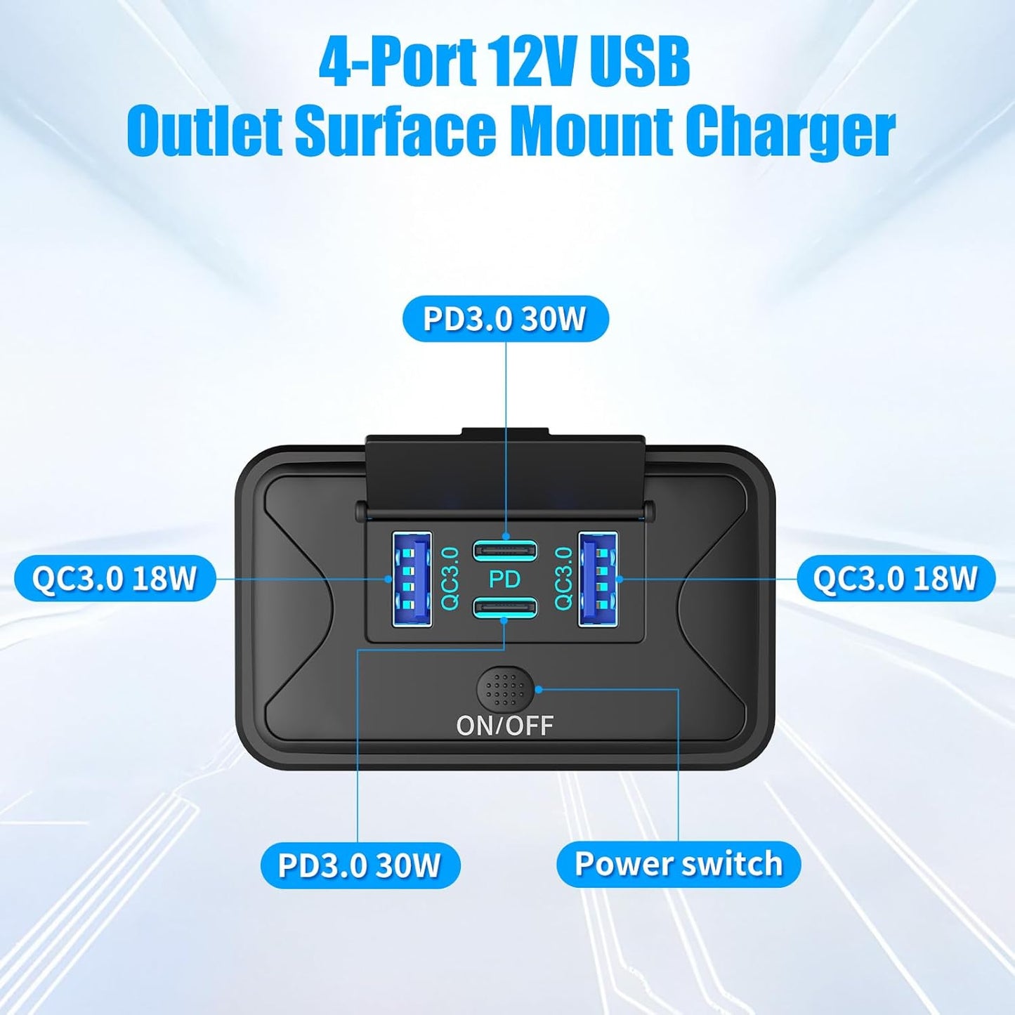 Panel USB 78W 4 puertos 12V pared doble PD 36W QC3.0