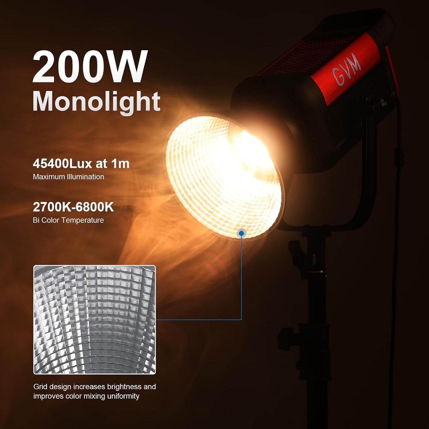 Luz LED COB estudio YouTube 200W 2700-6800K DMX/Bluetooth CRI97