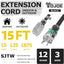 Cable extensión 15A 15pies negro con extremo iluminado