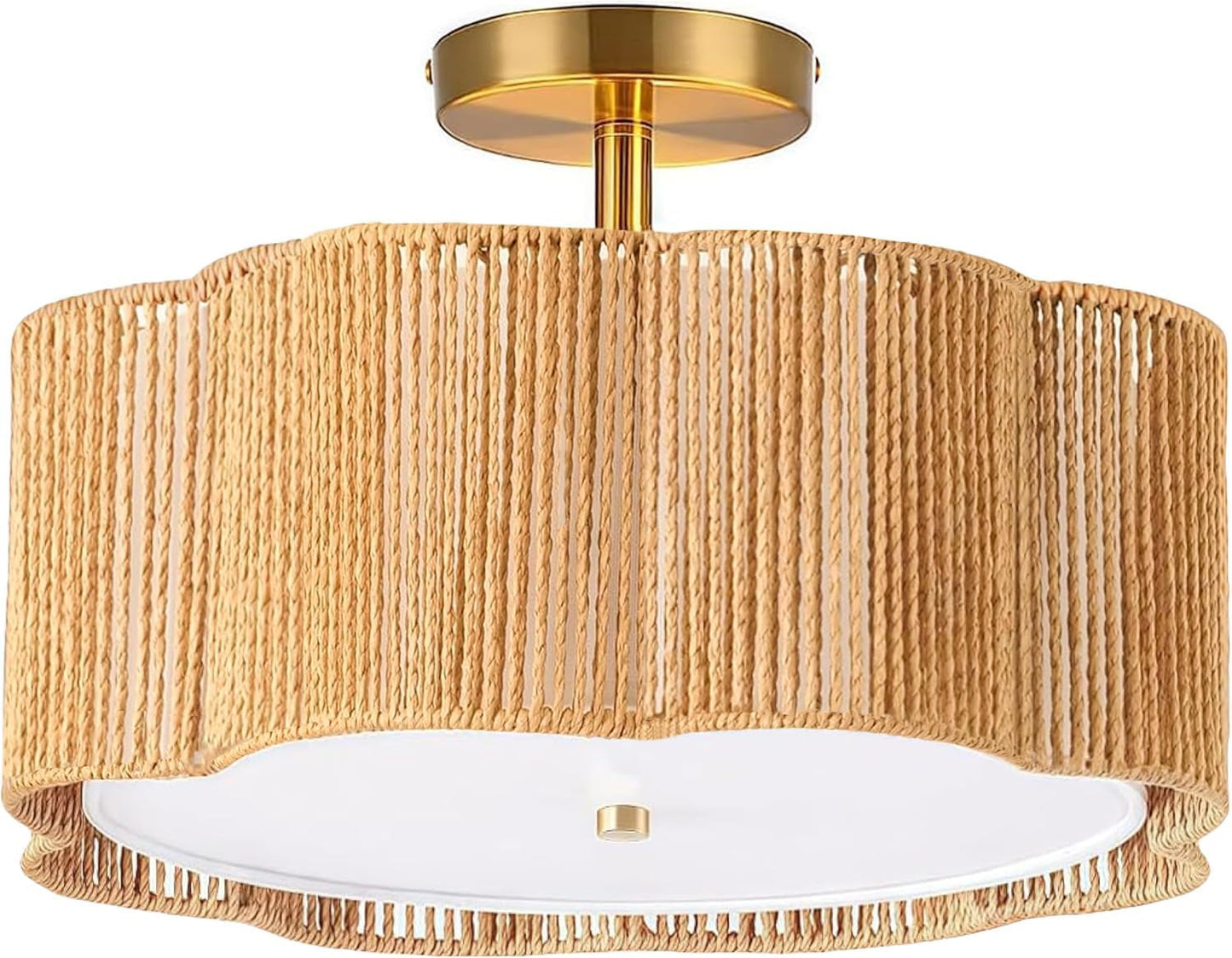 Lámpara techo ratán 3 luces bohemias dorada dormitorio