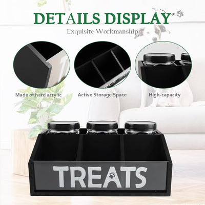 Contenedor trapezoidal para golosinas mascotas con 3 frascos