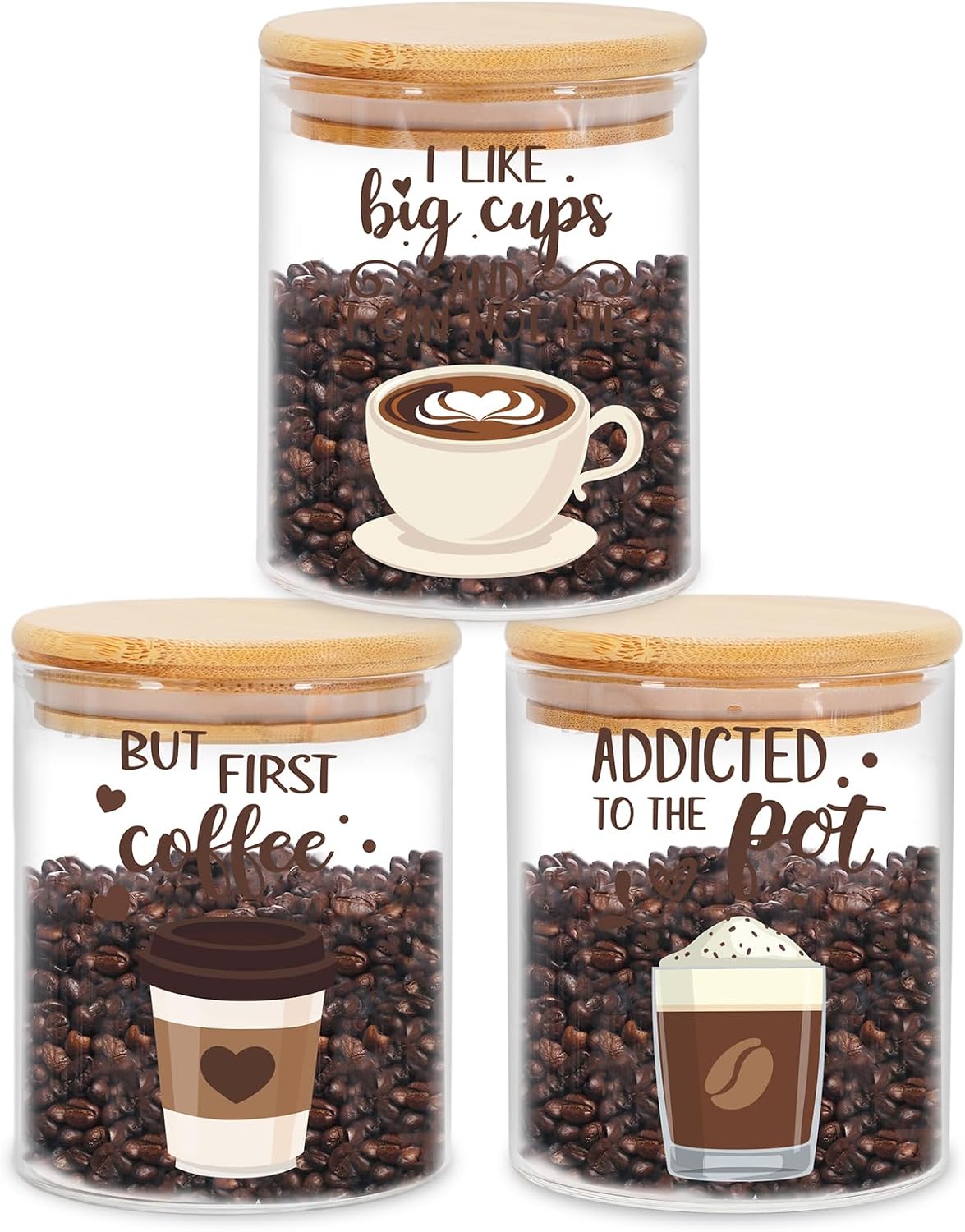 3 Pzas Tarros Vidrio con Tapa Hermética para Café y Azúcar