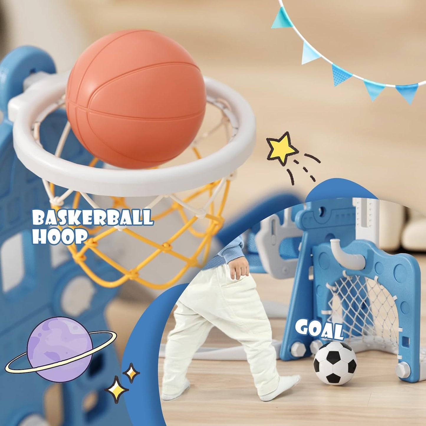 Set 5en1 tobogán y columpio para niños 1-3 años