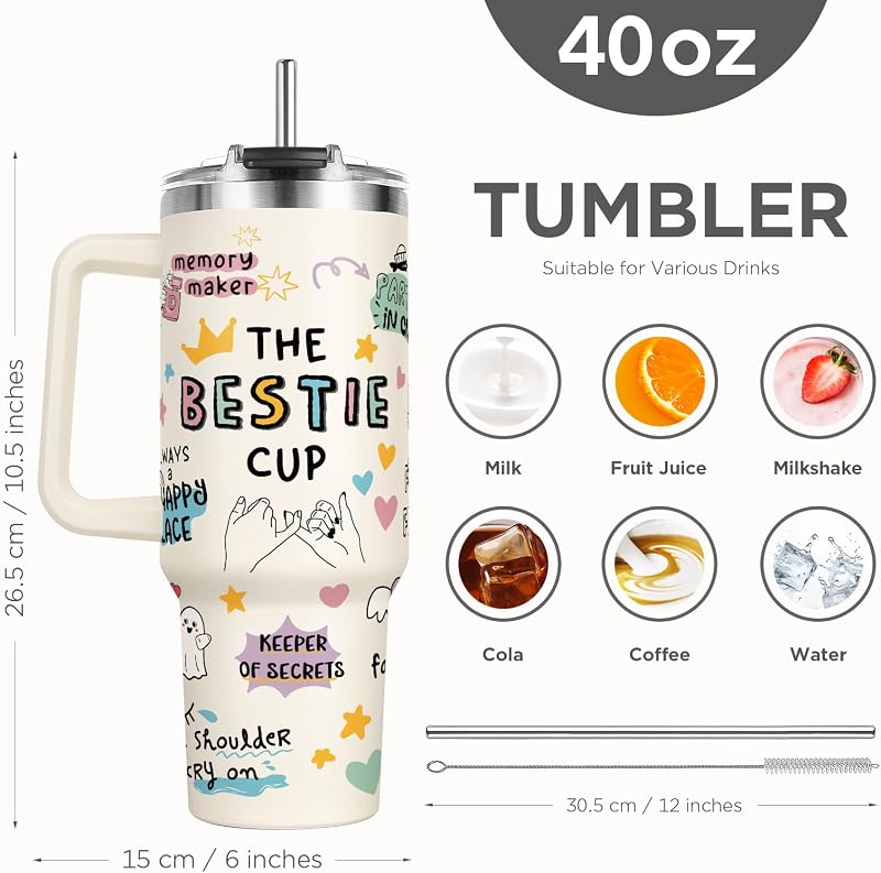 Vaso 40oz con asa tapa popote regalo cumpleaños mujer