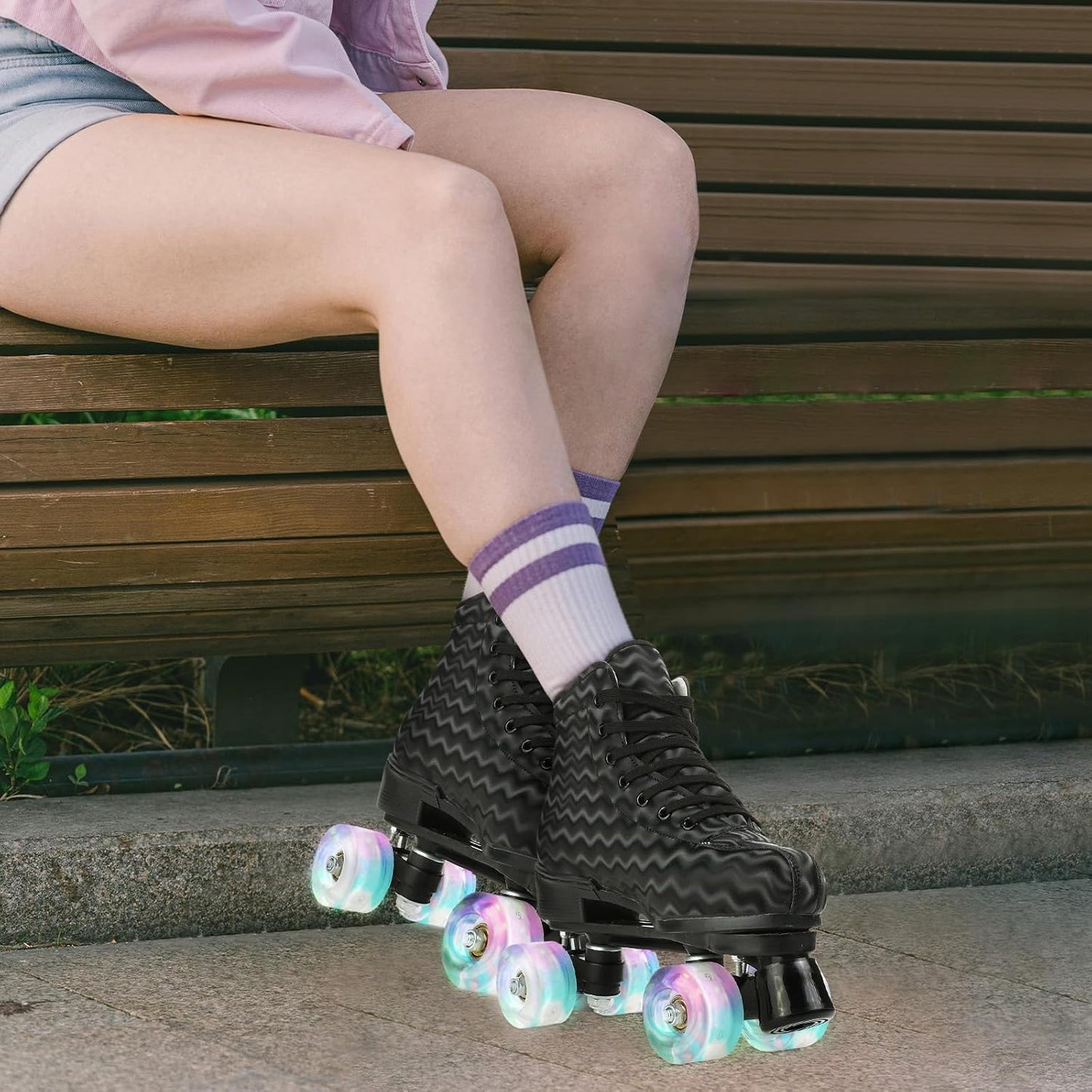 Patines altos cebra 4 ruedas brillantes adultos jóvenes