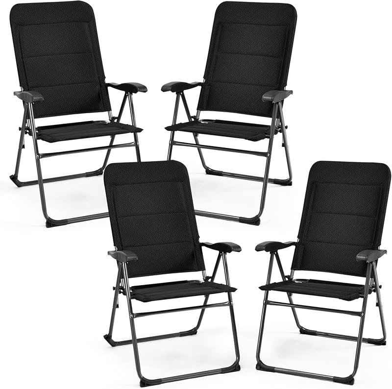 4 Sillas plegables patio respaldo ajustable acolchadas