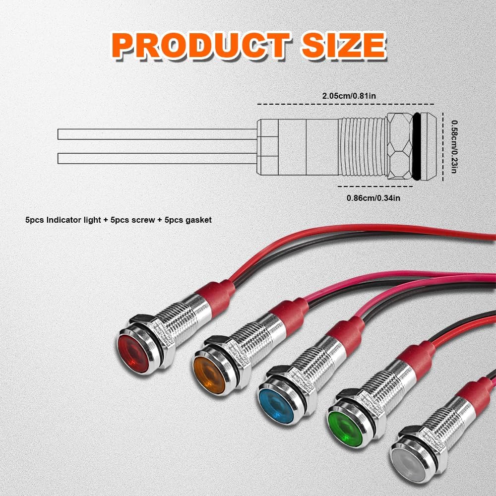5 Luces LED 1/4pulg AC/DC 12-24V impermeable IP66 con cable
