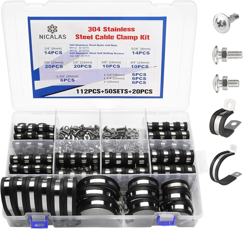 Kit 232 abrazaderas acero inox 6 tamaños