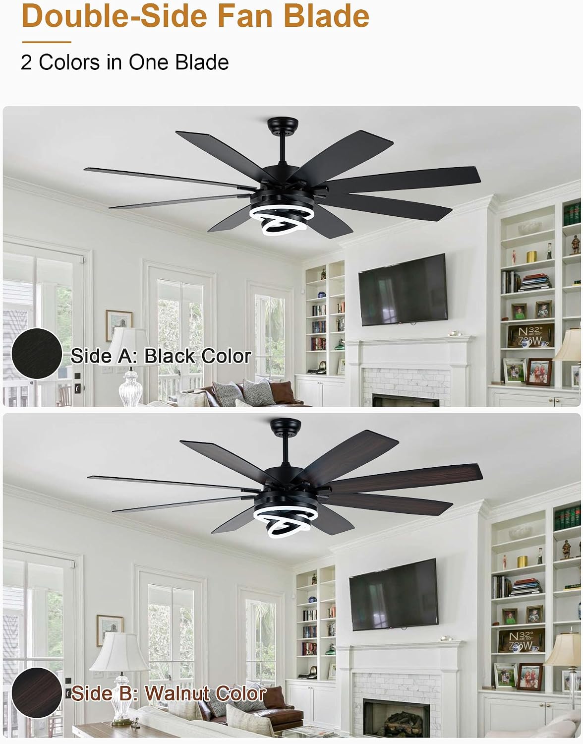 Ventilador techo 72pulg negro luces control remoto