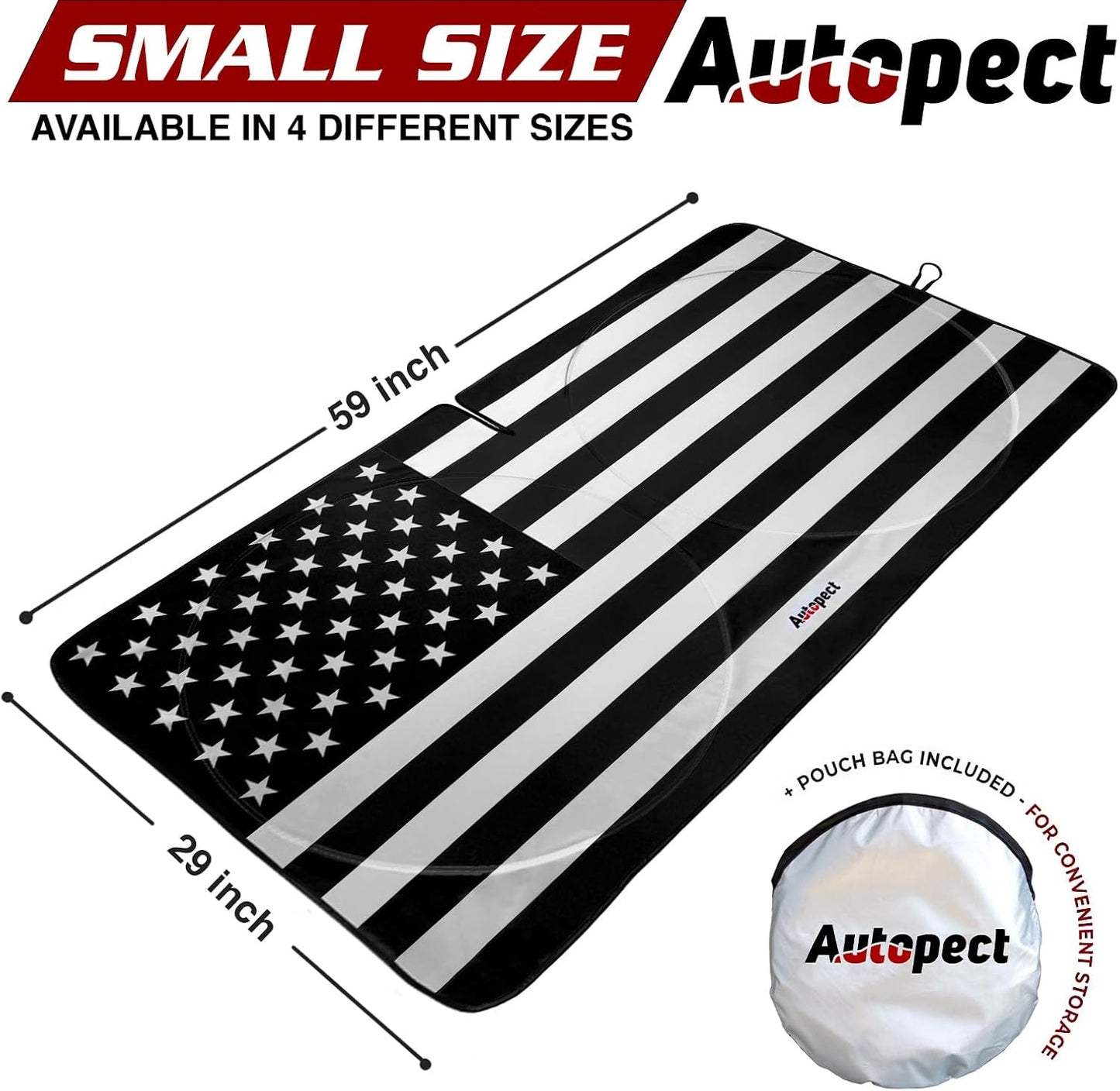Parasol plegable auto bandera USA espejo negro blanco