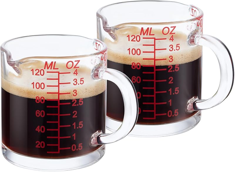 Vaso medidor 4oz vidrio expreso con asa doble boquilla pack 2
