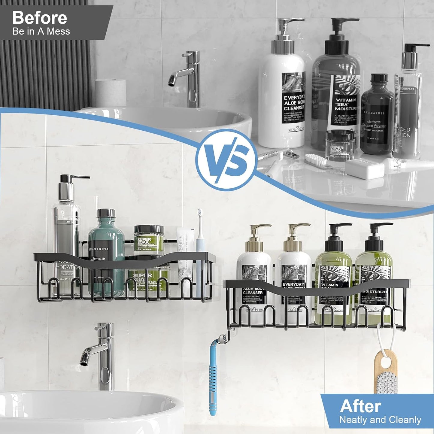 Organiz. ducha 6 estantes acero inox autoadhesivo