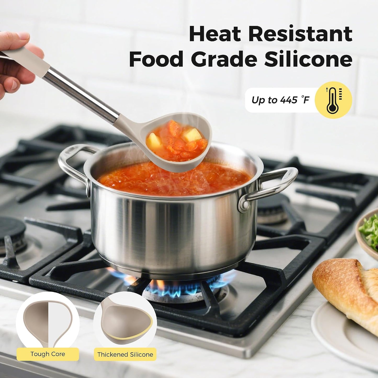 Set 28 Pzas Utensilios Silicona Mango Acero Inox Resistente Calor