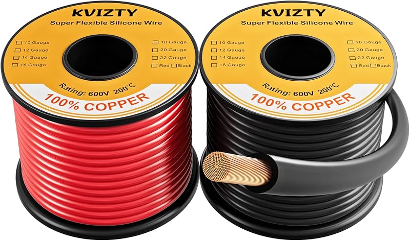 Cable silicona 14 AWG 80ft rojo y negro 100% cobre flexible 600V