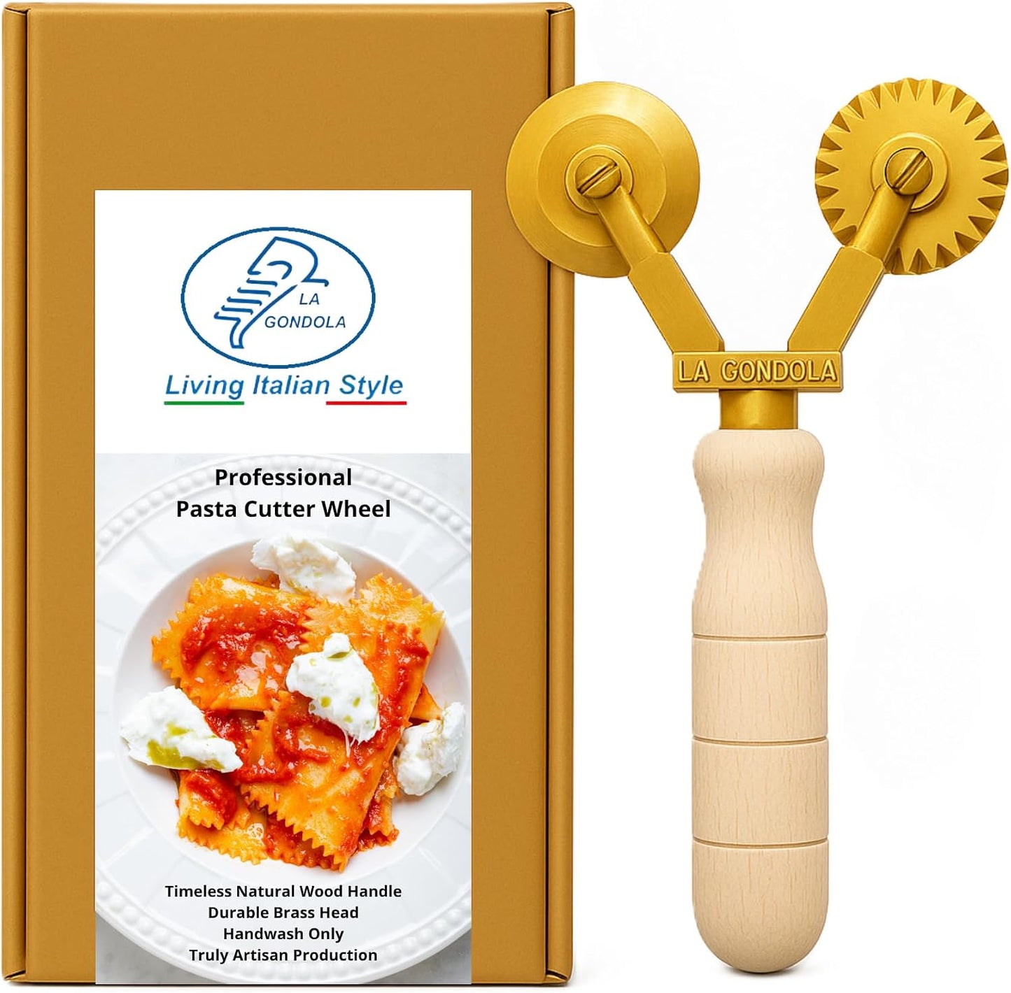 Cortador pasta doble rueda latón y madera Italia