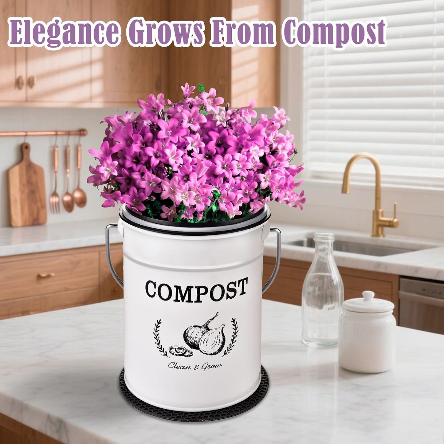 Contenedor compost sin olores con tapa y bolsas blanco