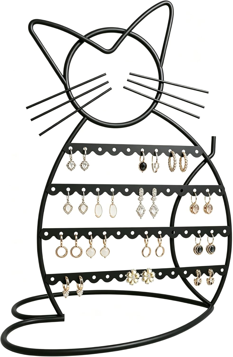 Organiz. joyas forma gato 48 agujeros para niñas negro
