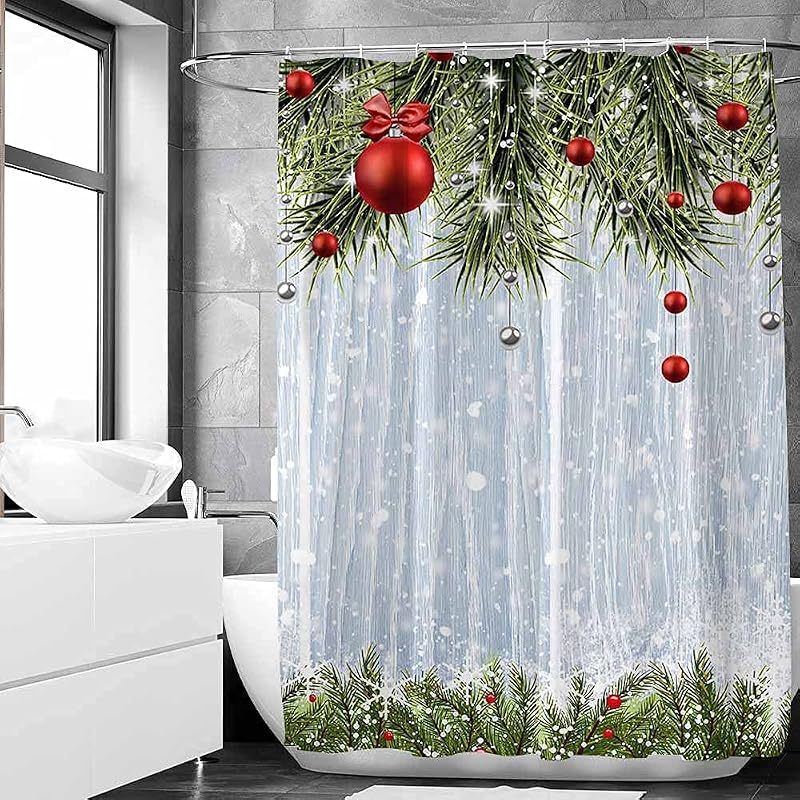 Cortinas ducha Navidad 72x72pulg color rojo y verde