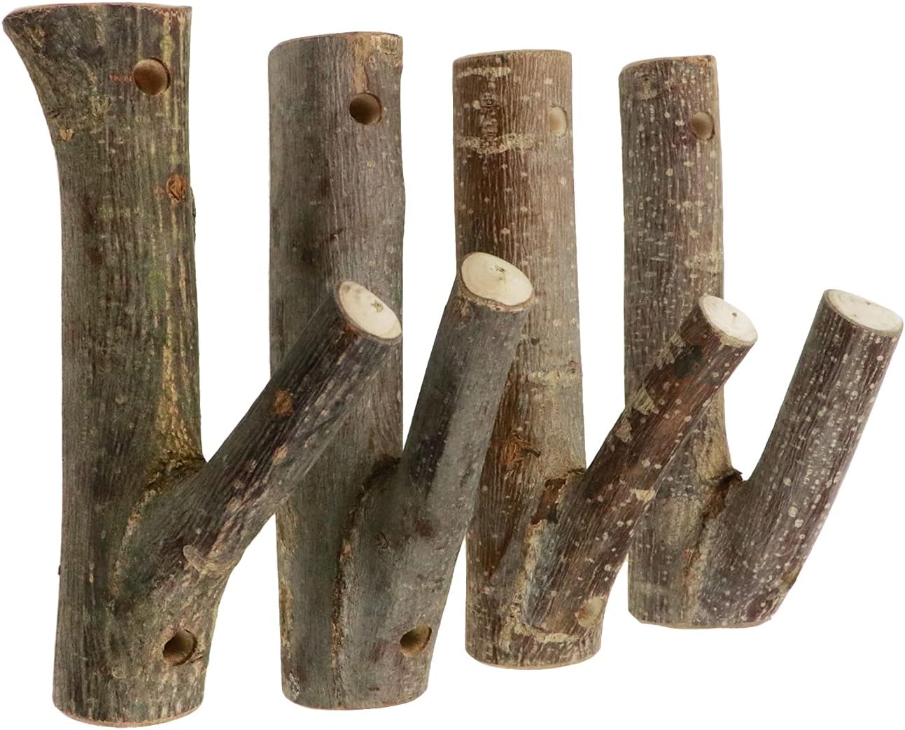 4 Ganchos Madera Rústica con Tronco 0.8-1.2"