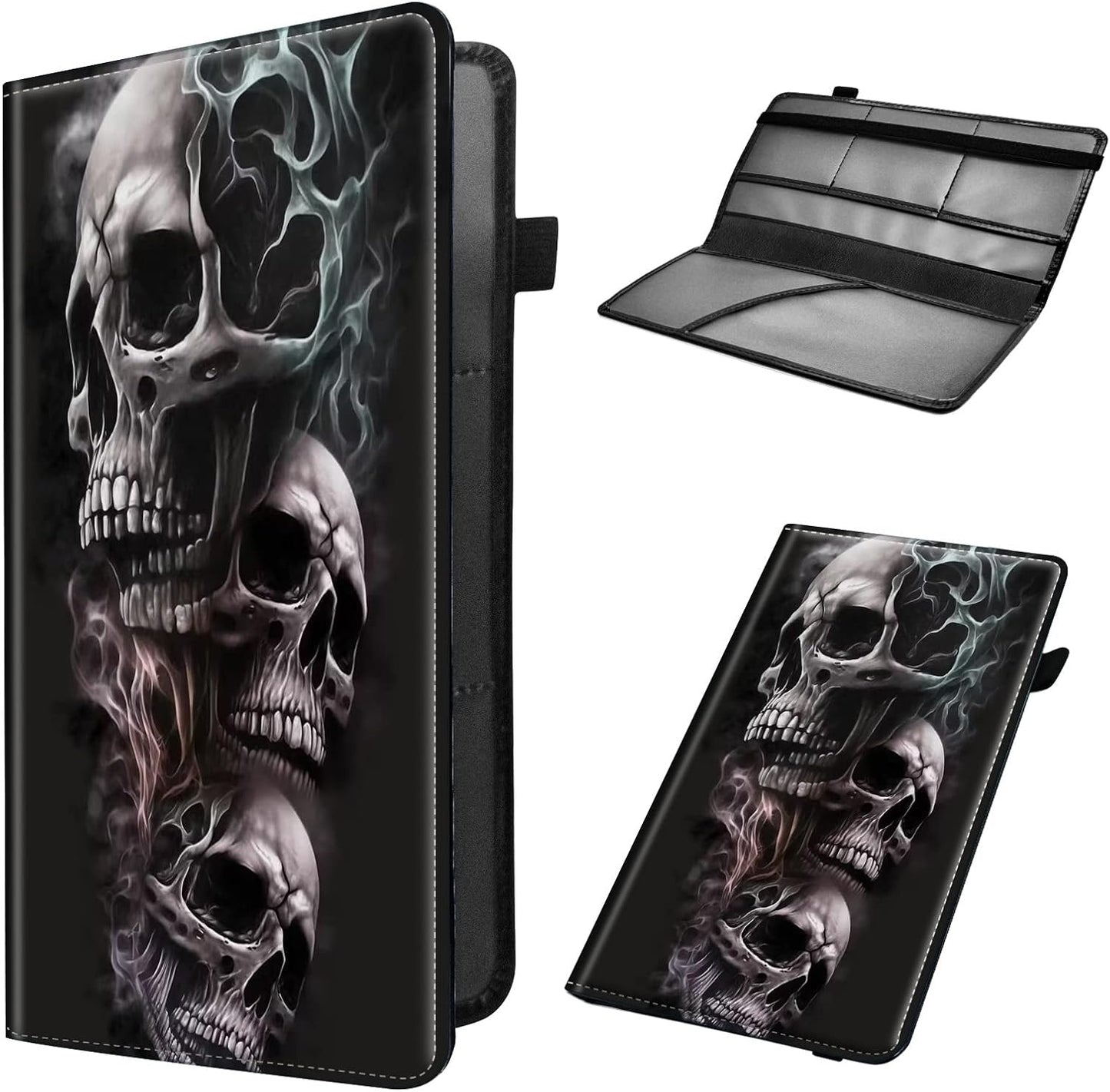 Soporte cuero para guantera documentos tarjetas calavera