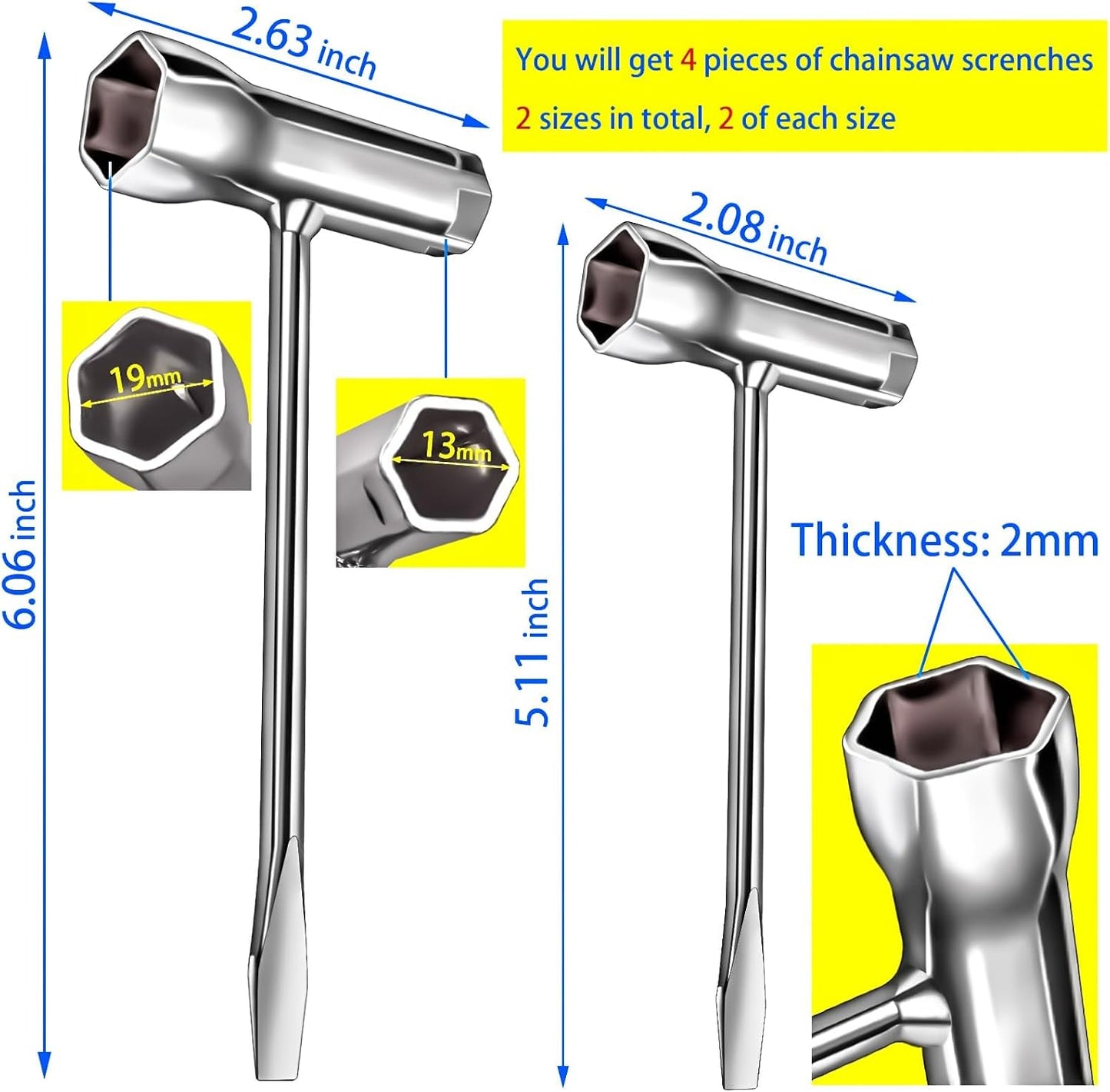Set 4 herramientas repuesto motosierra llave T acero aleado