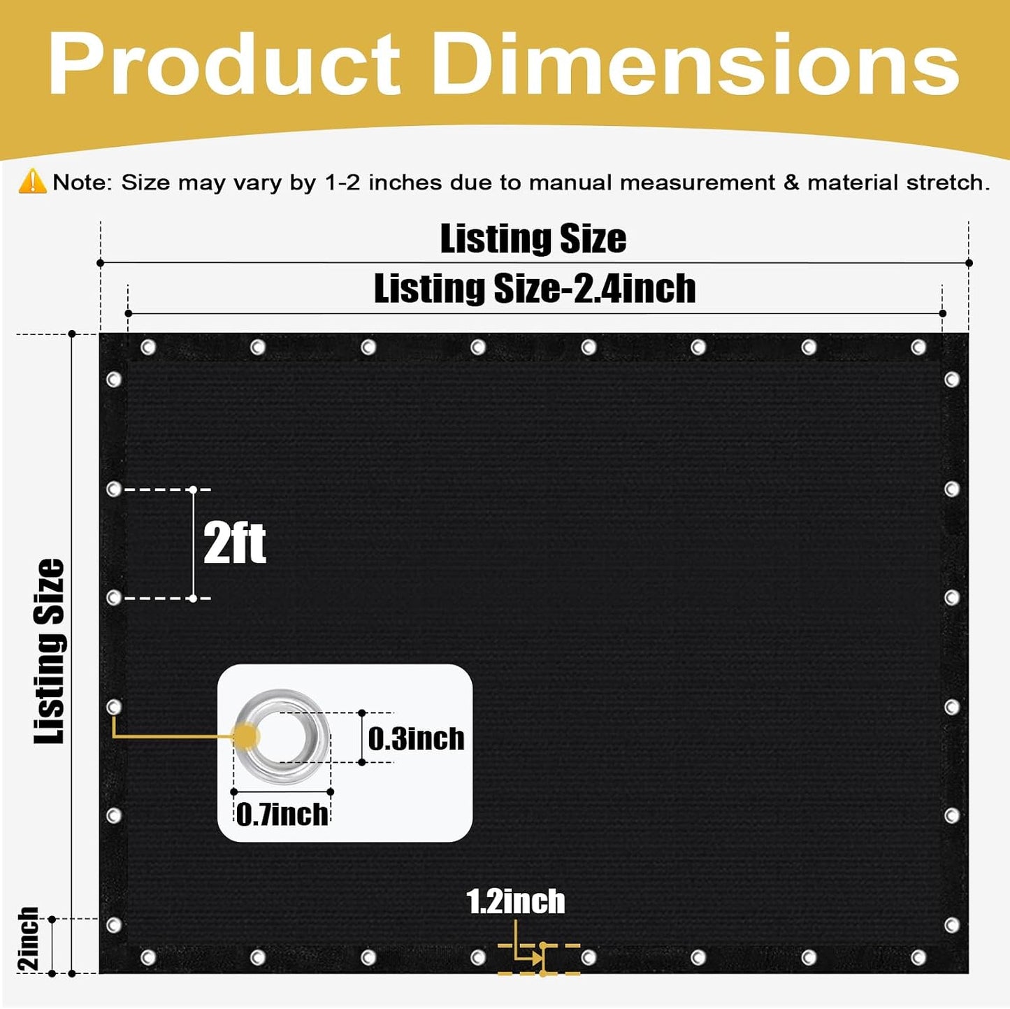 Toldo solar 90% para pérgola 4x6ft lona malla negro