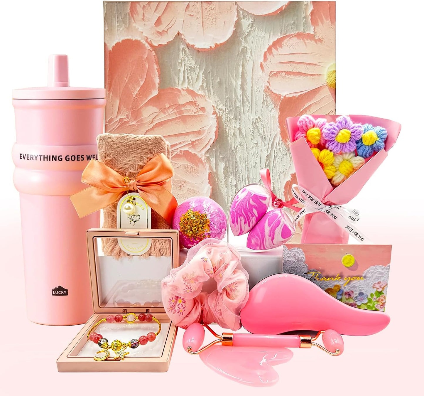 Cesta regalo rosa para mujer 14 pzas accesorios baño spa