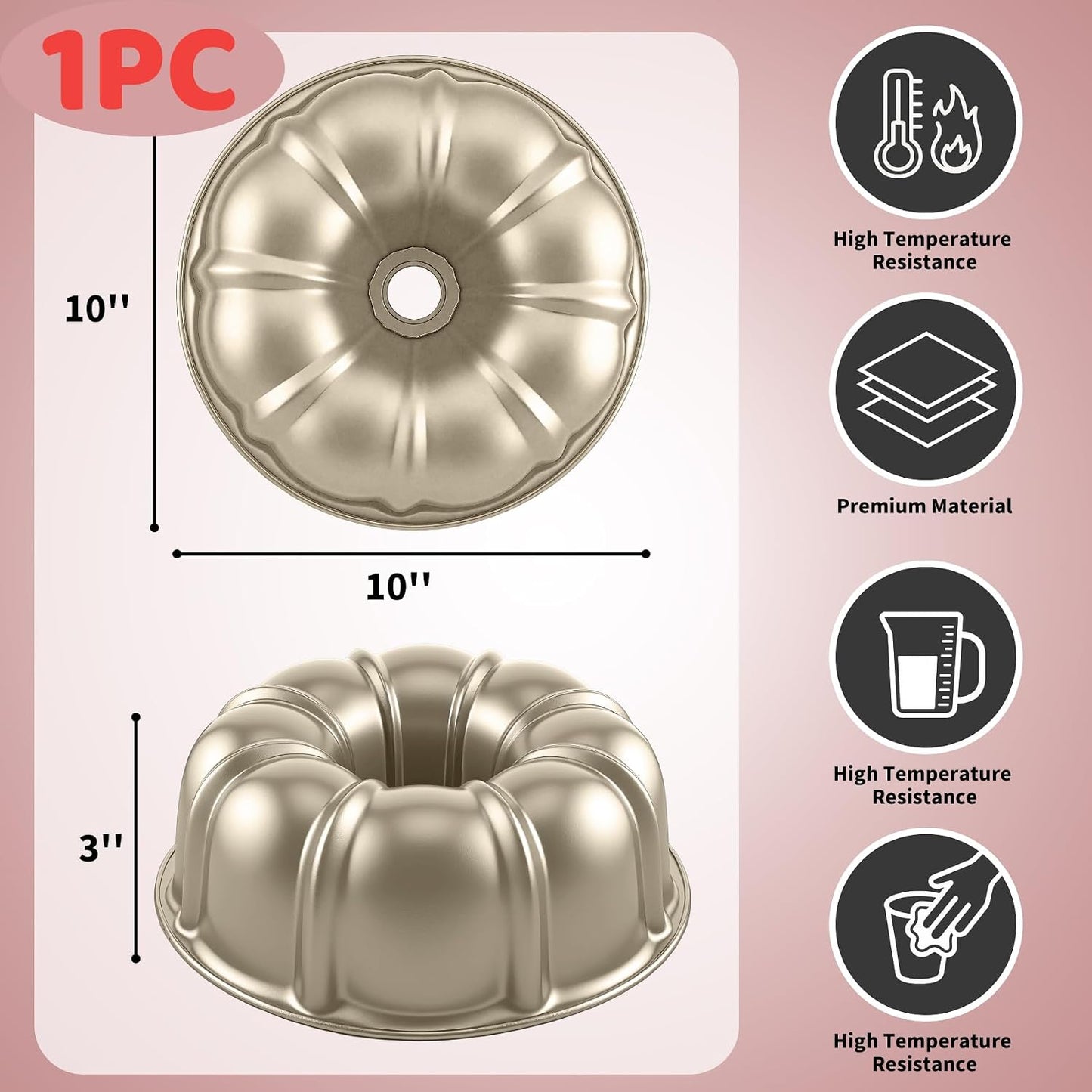 Molde Pastel Bundt Antiadherente 10pulg Redondo Acanalado