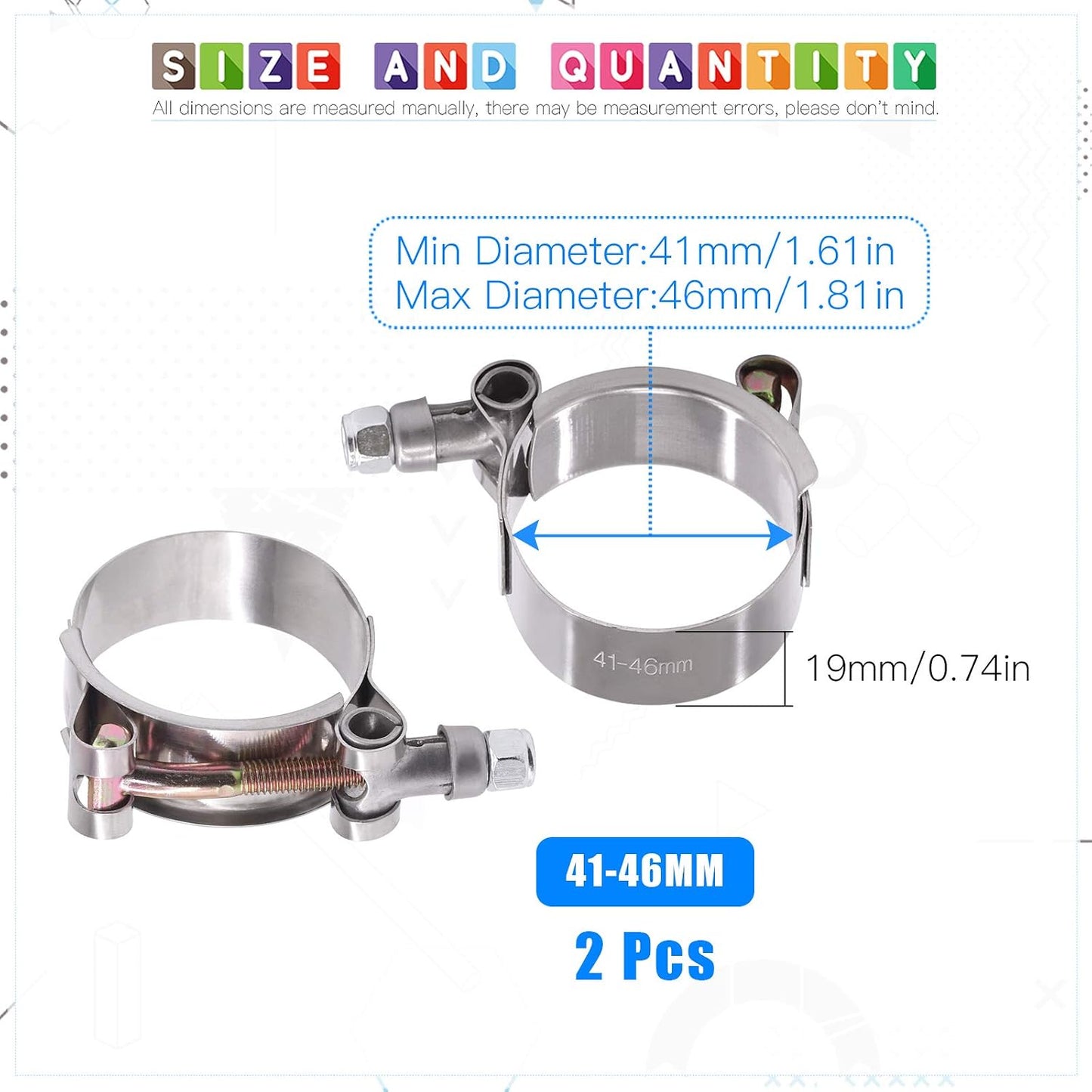 2 Abrazaderas manguera acero inox perno T 1.614-1.811pulg