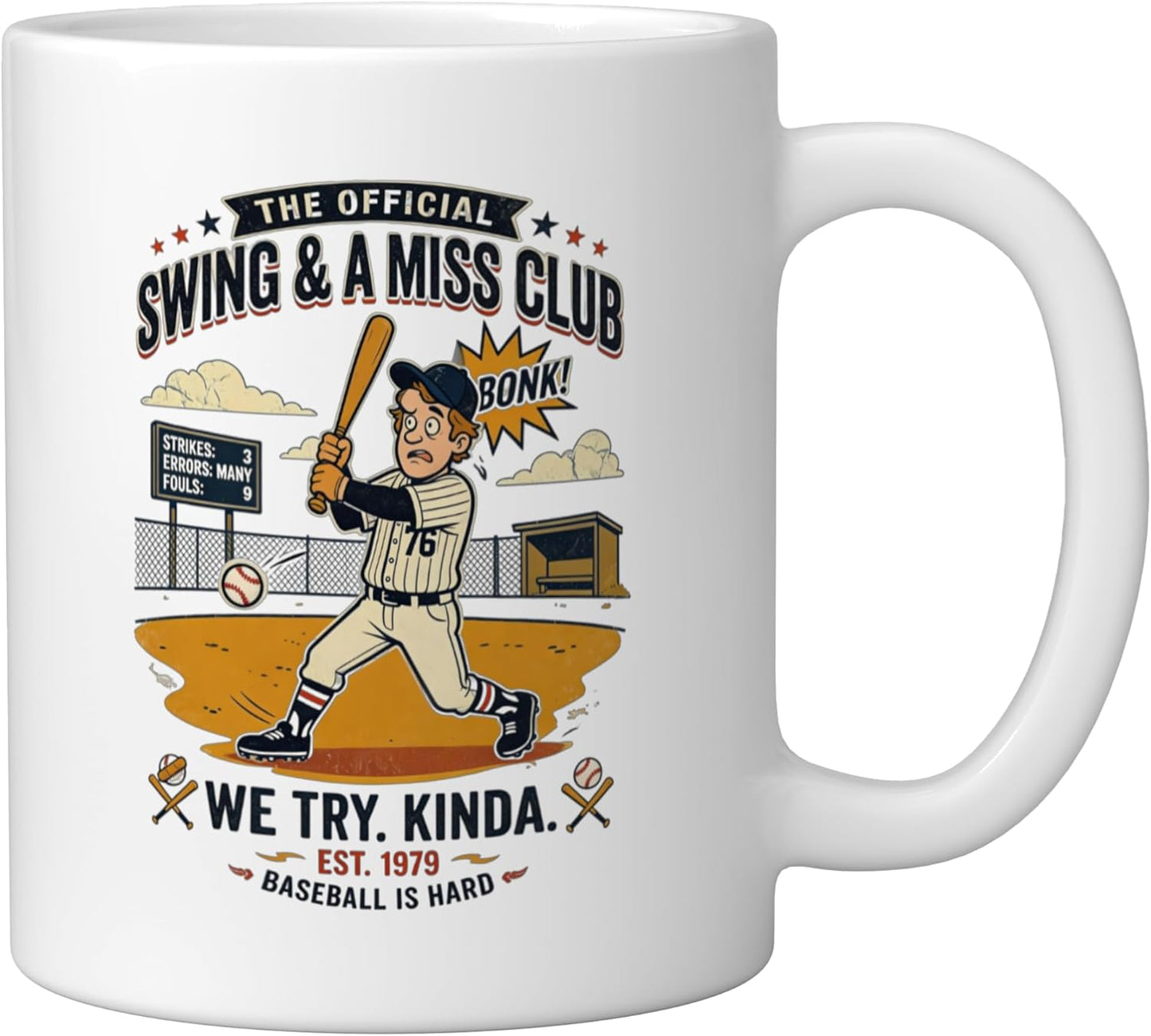Taza Cerámica Retro con Diseño de Bate y Fallo Blanco