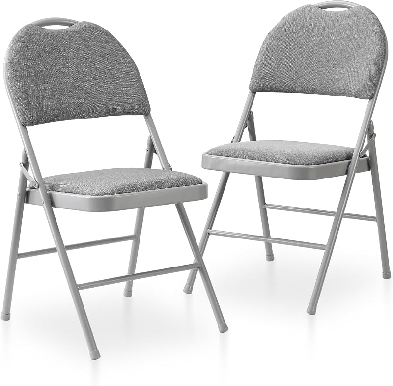 2 Sillas Plegables Metal Asiento Tela Acolchado Gris