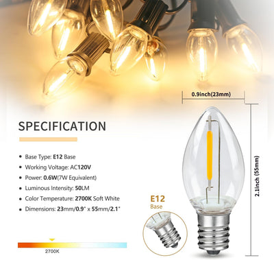 Pack 10 bombillas LED C7 E12 0.6W blanco cálido 2200K