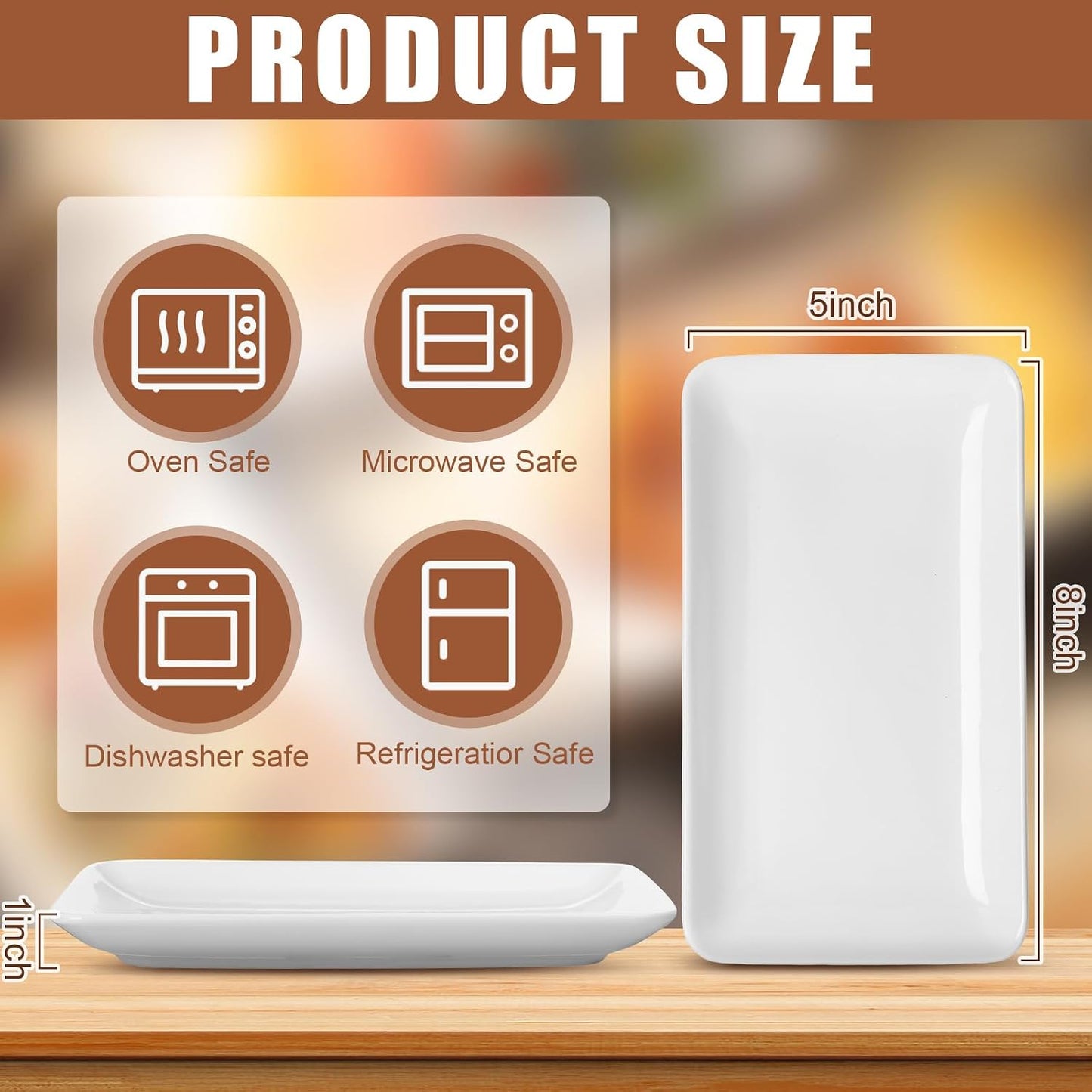 28 Pzas Platos Ensalada 8pulg Porcelana Rectangular Blanco