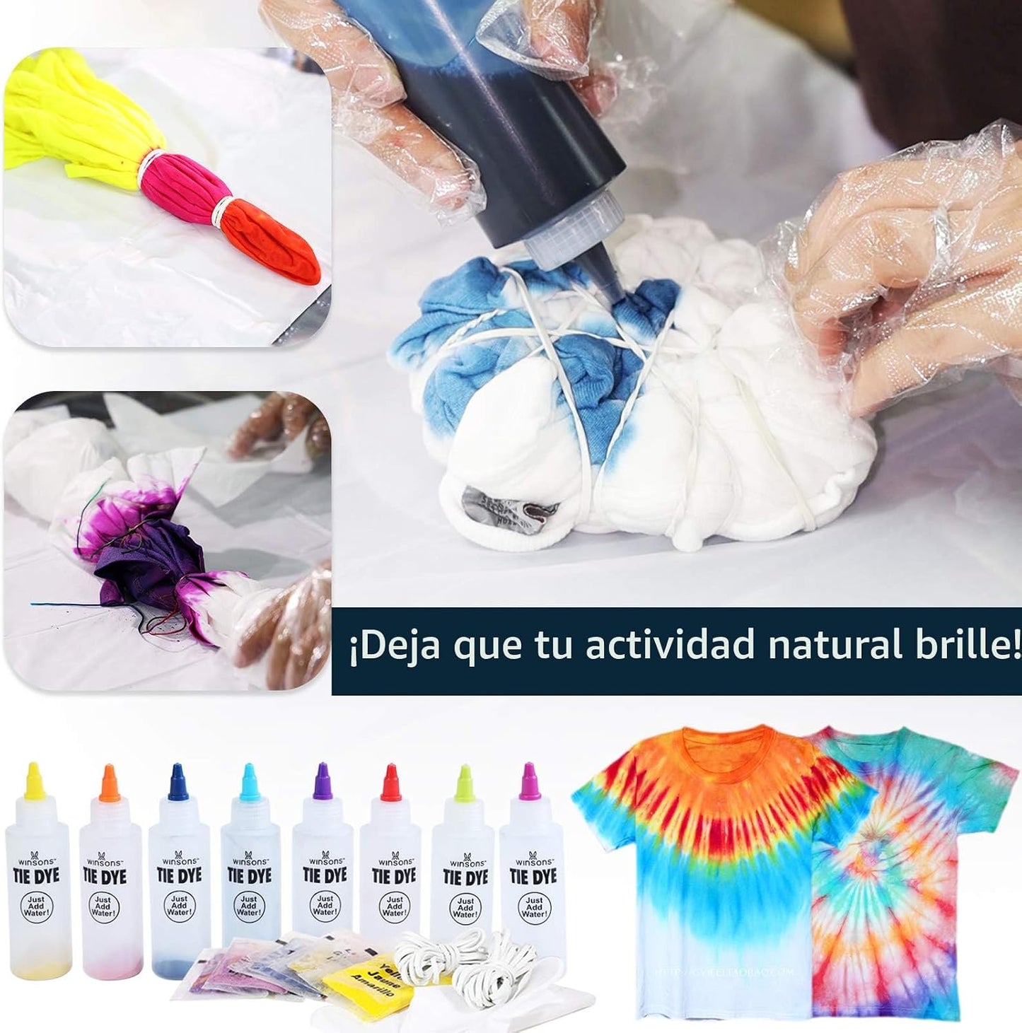 Kit Tie Dye 8 Colores Tinte No Tóxico para Niños y Mujeres