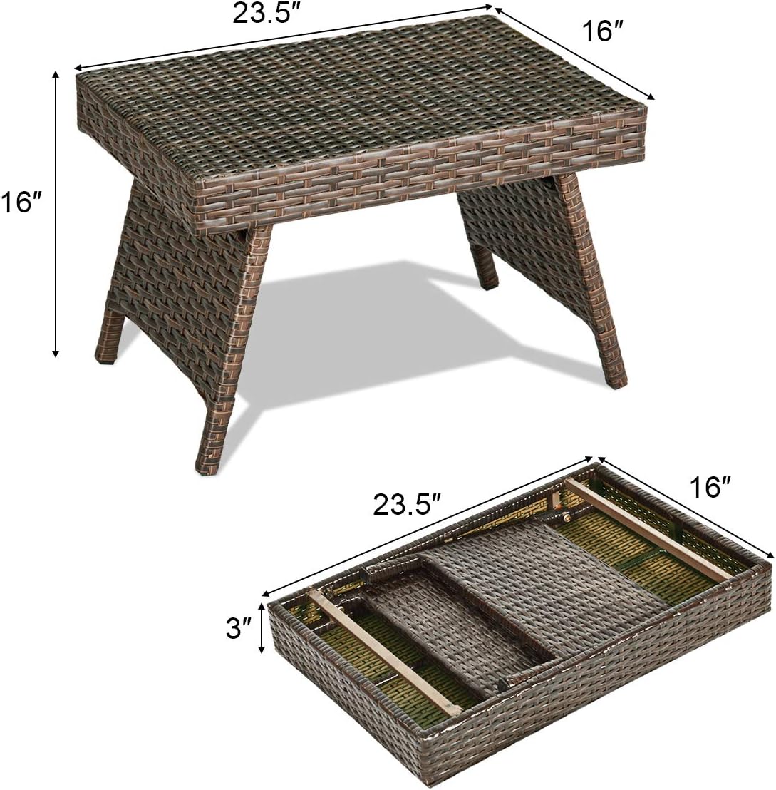 Mesa mimbre plegable para exteriores ratán resistente