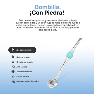 Bombilla acero inox piedra turquesa para mate argentino
