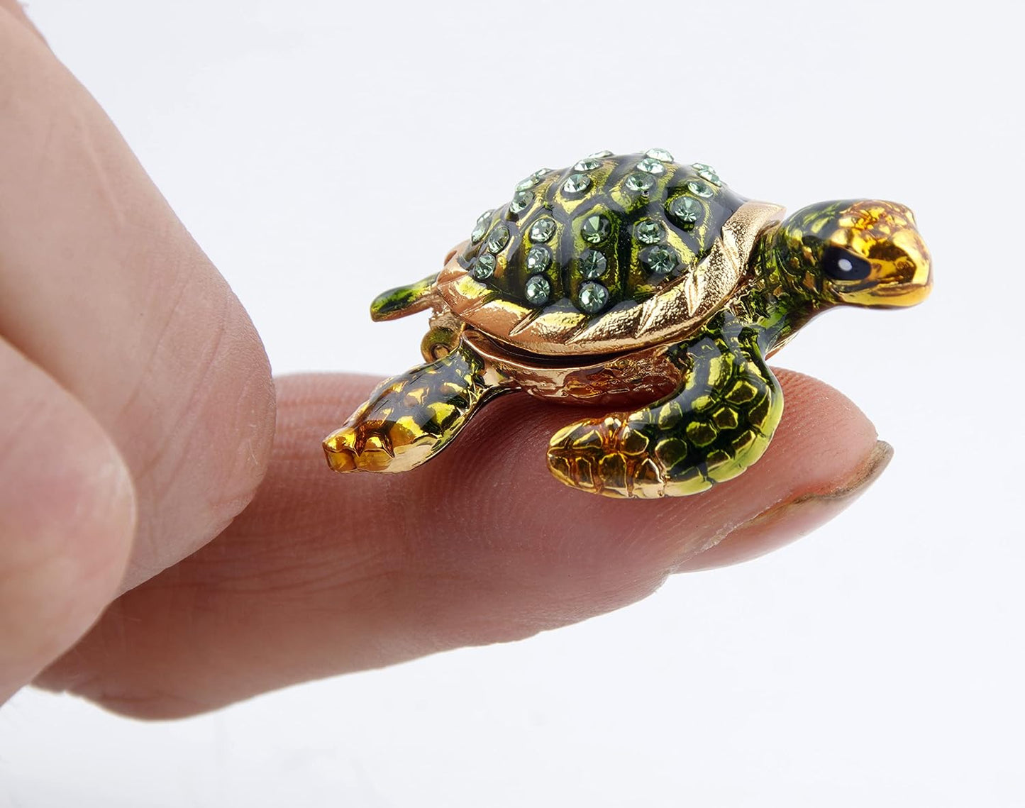 Caja mini joyería bisagras figurilla tortuga