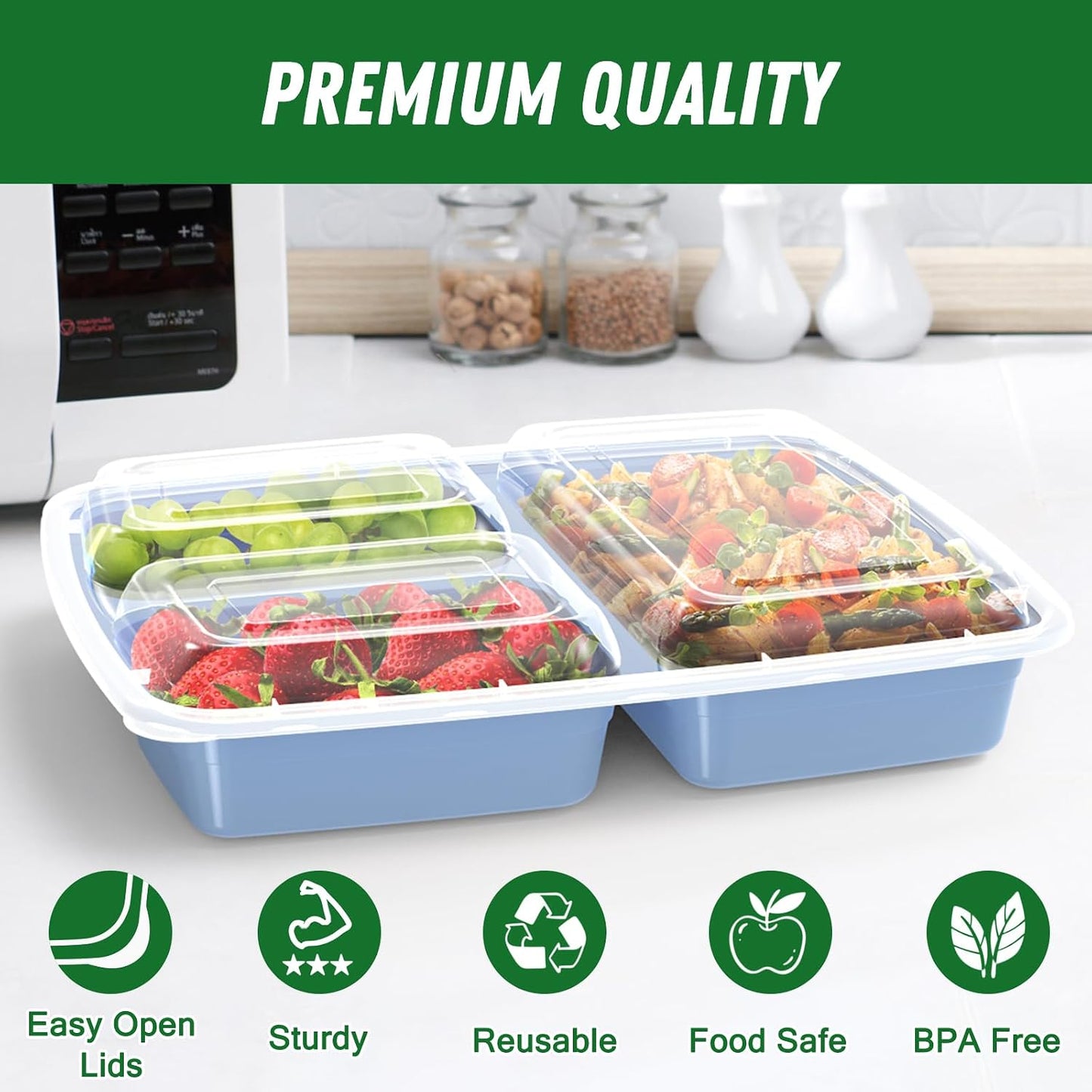 50 Pzas Recipientes 32oz 3 Compartimentos Reutilizables