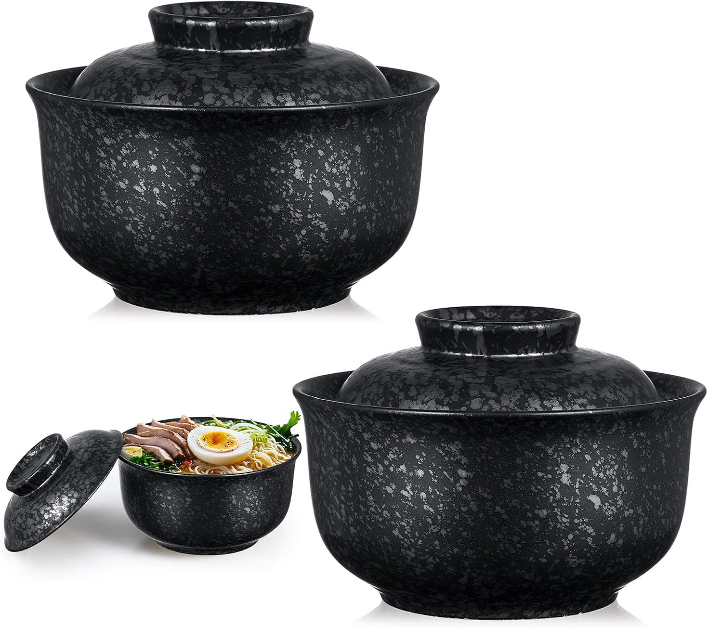 2 Pzas Cuencos Cerámica Ramen con Tapa 25oz
