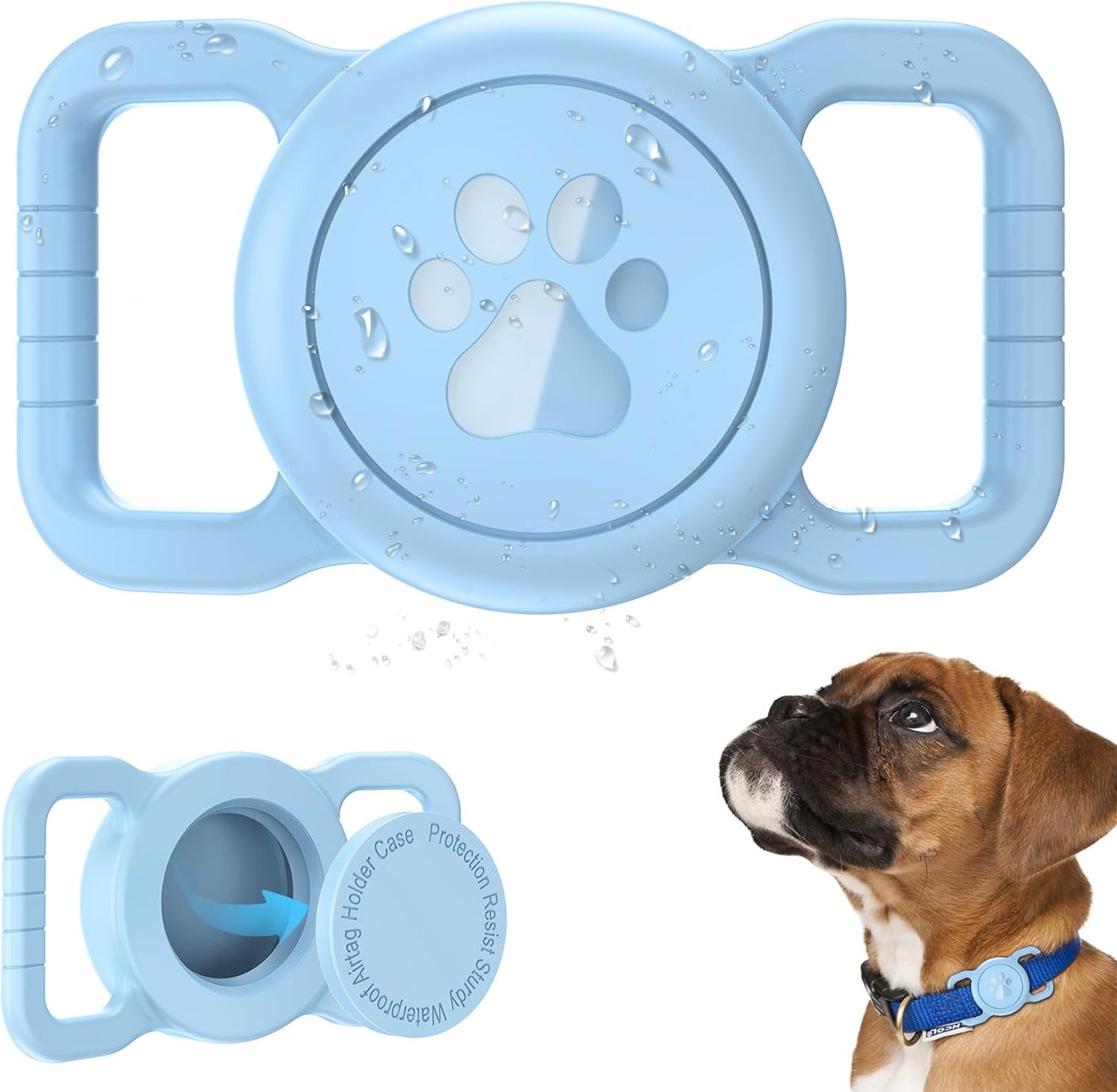 Soporte Airtag para perro impermeable funda silicona azul claro
