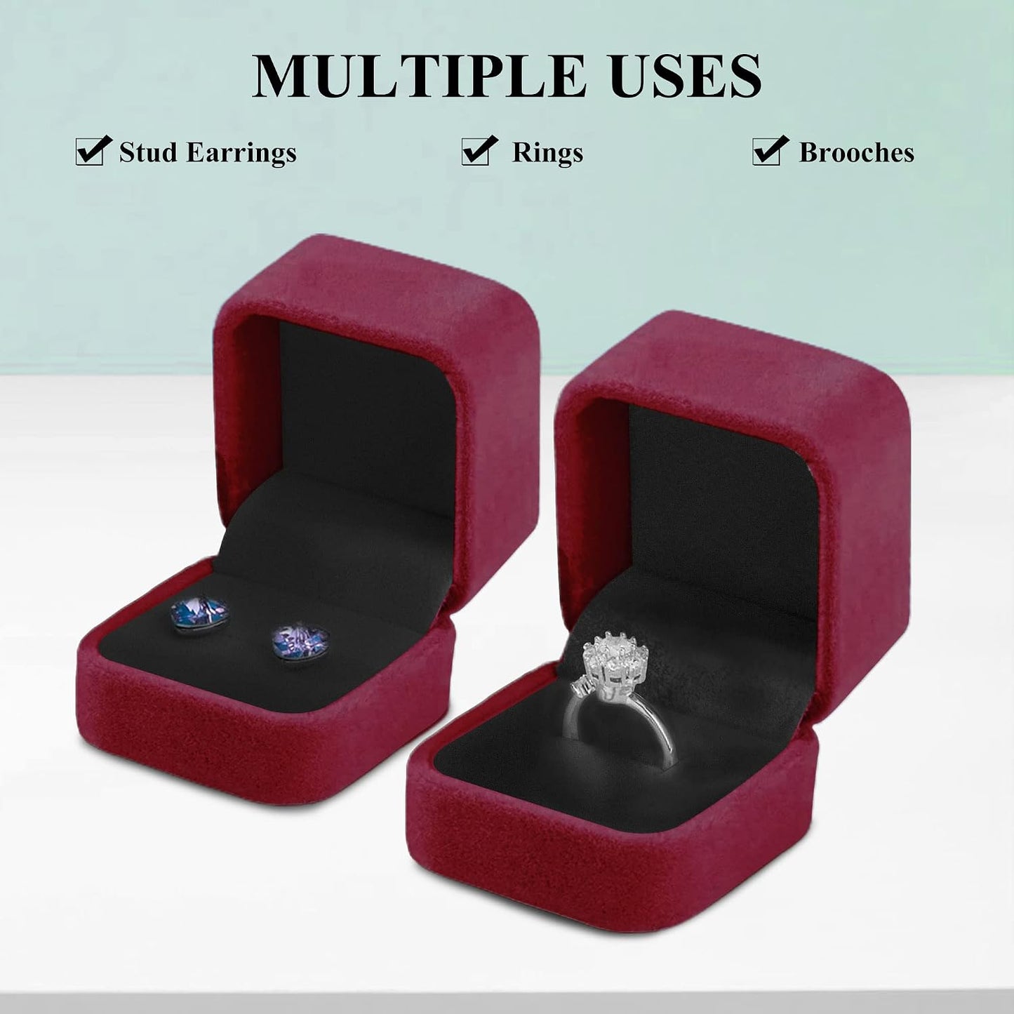2 Cajas Terriopelo para Anillos y Pendientes Regalo Joyas