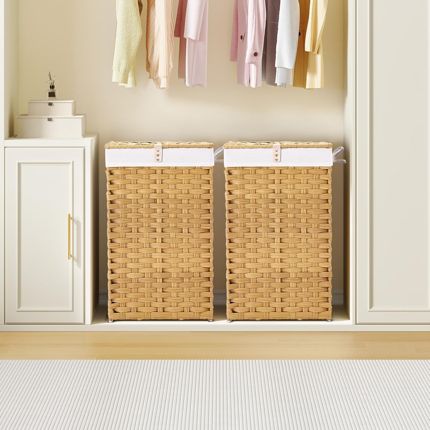 Cesta ropa con tapa 60L malla ratán sintético