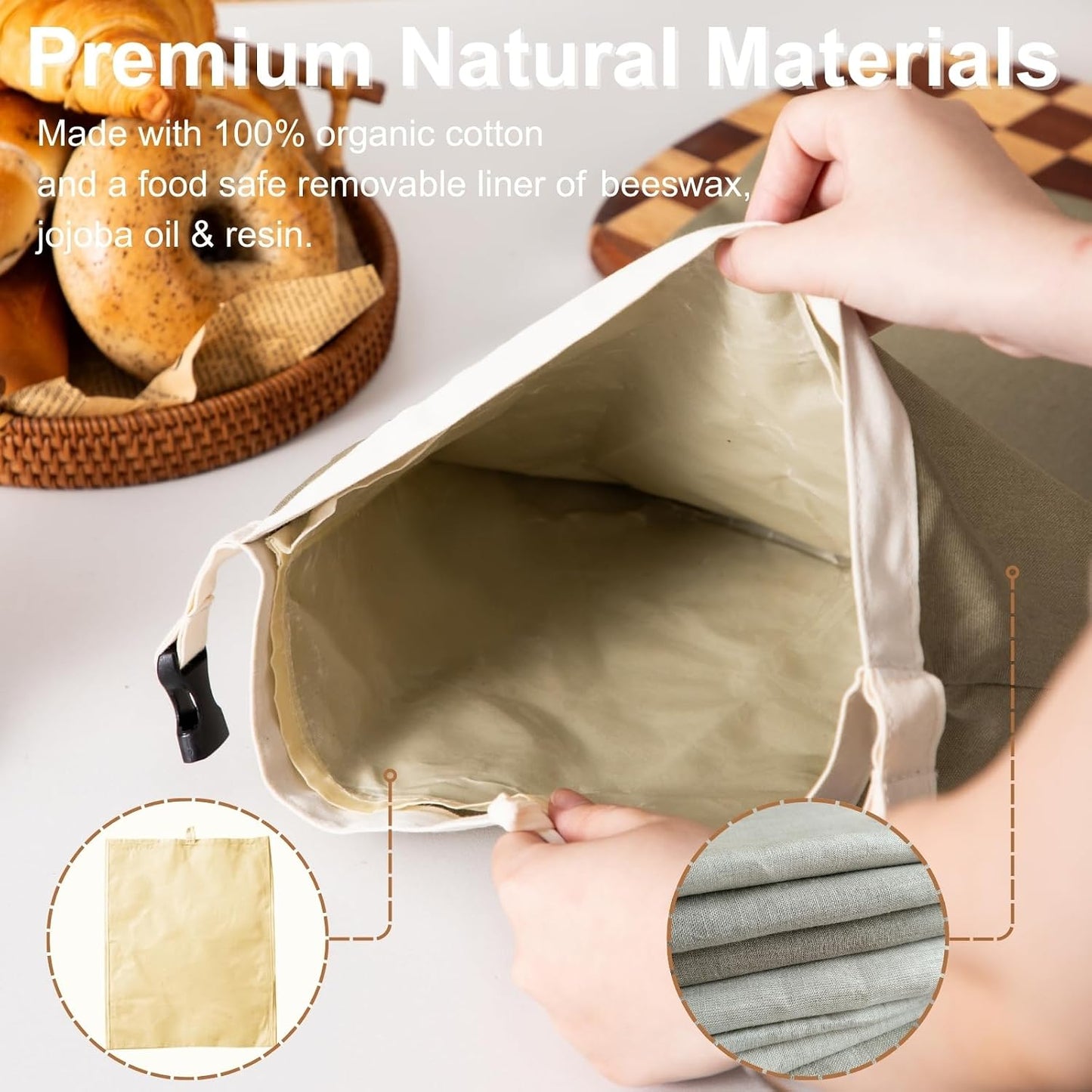 2 Pzas Bolsas Pan Reutiliz. Cera Abeja Lino Algodón XL