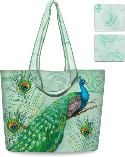 2 Pzas Bolsas Reutilizables Poliéster Color Verde Pavo Real