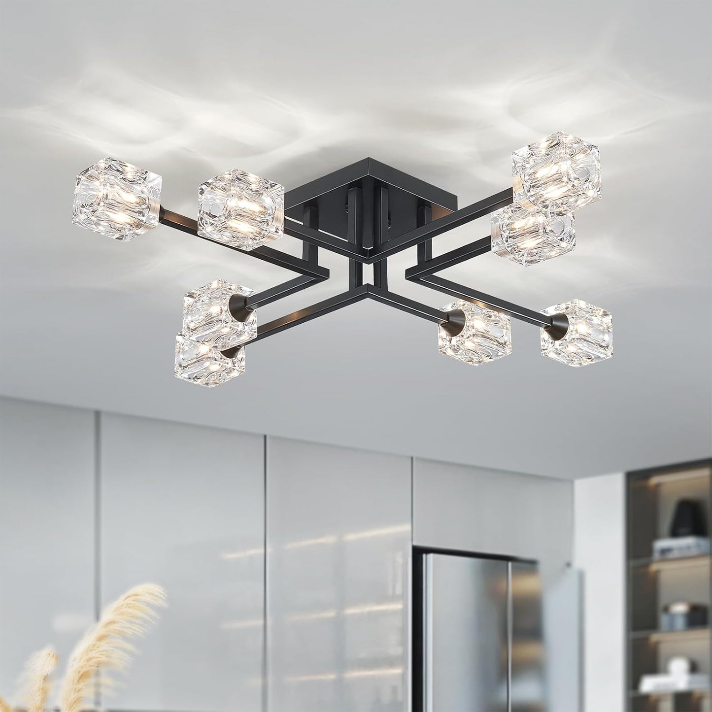 Candelabro Sputnik negro 8 luces cristal para comedor y sala